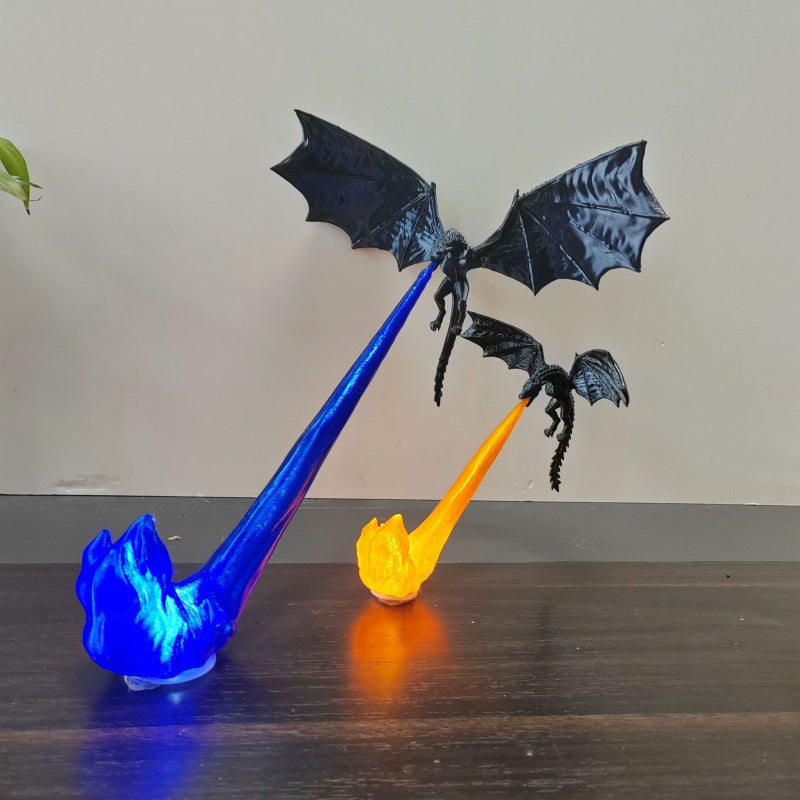 Dragon Flame Lamp on a shelf, atmospheric lighting